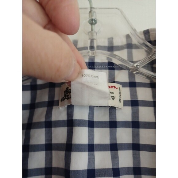J. Crew x Thomas Mason navy gingham shirt womens 2 classic preppy buttonup flaw - Picture 3 of 9
